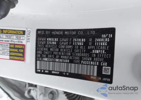 2021 Honda Clarity Plug-In Hybrid из США, поврежденный, VIN JHMZC5F17MC001600